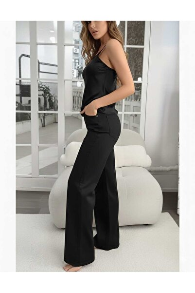 Trn JNS Denim negru material elastic Super talie înaltă cu picior larg pentru...