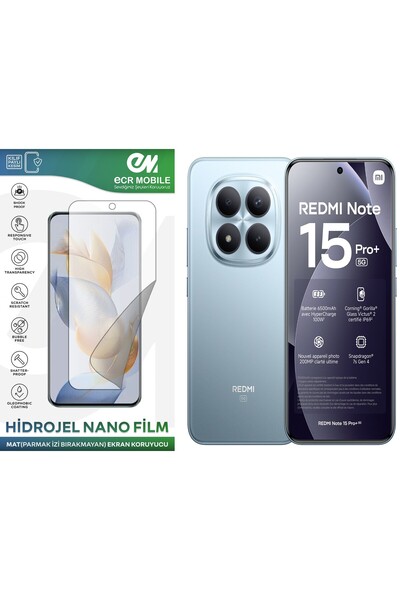 Ecr Mobile Redmi Note 15 Pro Plus ile Uyumlu Mat Hidrojel Nano Film Ekran Kor...