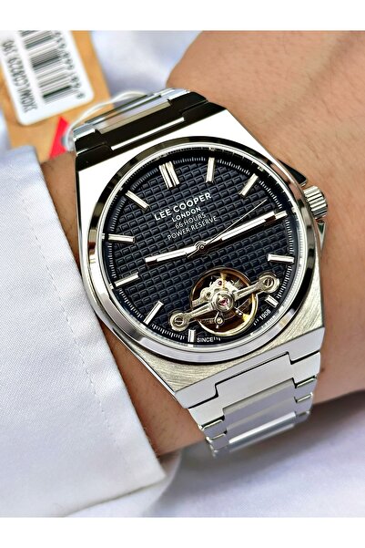 Lee Cooper Silver-Black Color Steel Cord Men's Wristwatch with Automatic Mech...