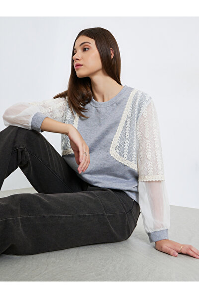 Styli Women Lace Paneled Long Sleeve Blouse