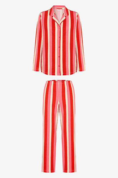 Penti Multi-Colored Red Line Shirt Thermal Effect Pants Pajama Set