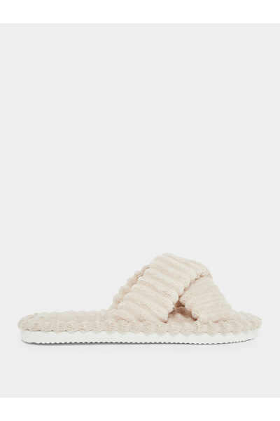 Styli Women Beige Crisscross Bedroom Slippers