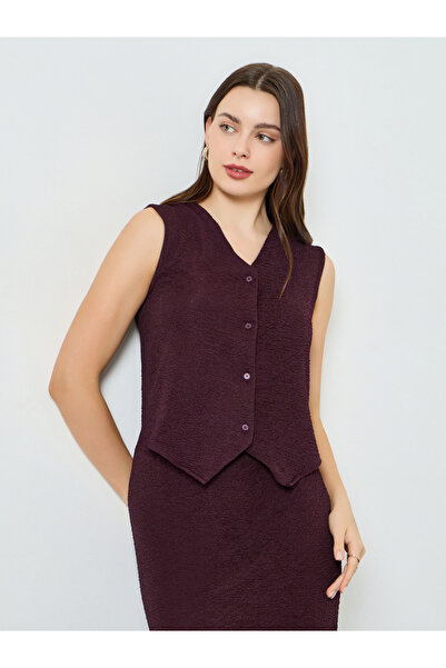Styli Women Burgundy Sleeveless Waistcoat