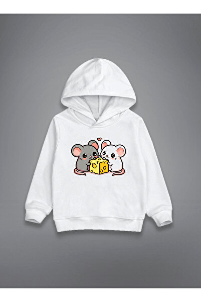 MODA Swea cu glugă pentru copii Cute Mice cu imprimeu Alb tricou