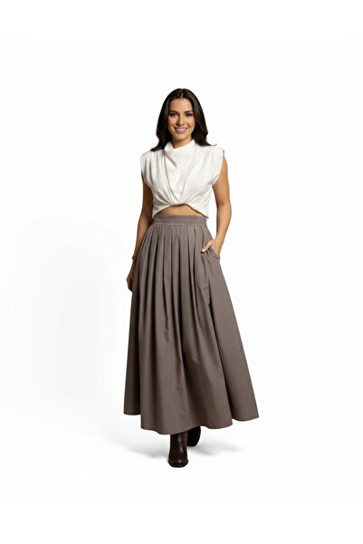 salome butik Women's pliased maxi length poplin skirt