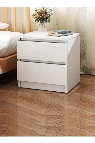 RAWAID طاولة جانبية بسيطة لغرفة النوم مع درجَين للتخزين بجانب السرير