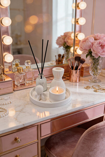 Fitruka Vanilla Concept Dekoratif Mum ve Oda Kokusu Seti – Tepsili, Vanilya K...