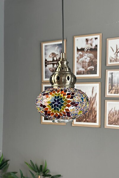 Bamyum Noura Mozaik-F Cam Tekli Avize Eskitme King Başlık Retro Sarkıt Lamba ...
