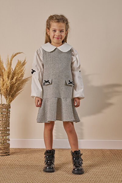 Minipodyum Rochie pentru fete guler tip Peter Pan cu cămașă de sărbătoare