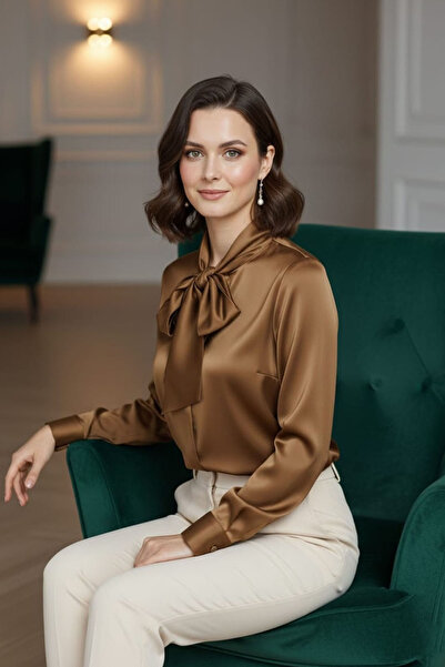 Pure Silk Atelier %100 Saf İpek Bağlama Yakalı Fularlı Gömlek - Lüks Premium ...