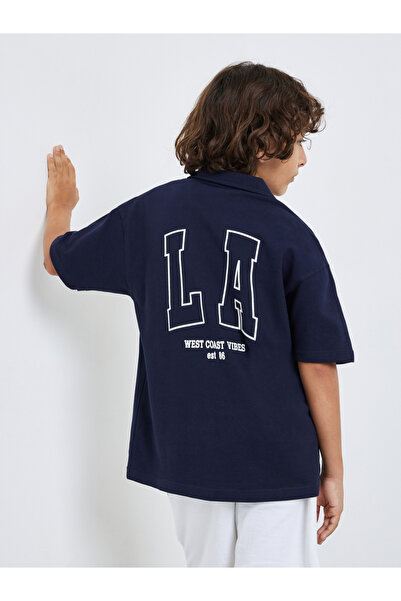 Styli Boys Navy Blue LA Print Collared Shirt