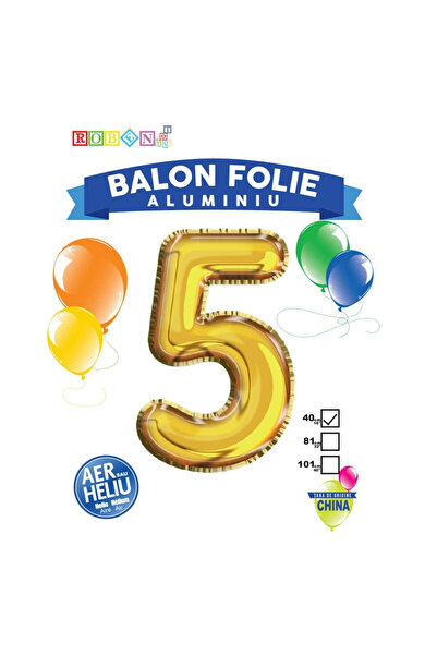 OEM Balon, folie aluminiu, auriu, cifra 5, 40 cm