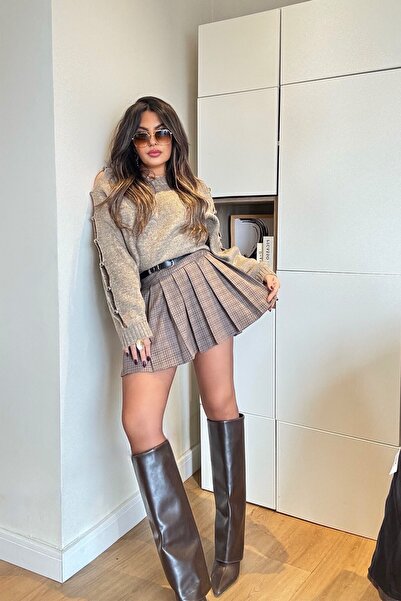 Sohotique By P Belted Plaid Shorts Skirt Mink