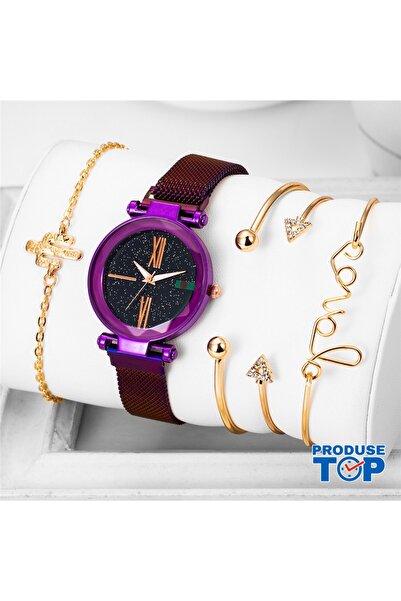 Produse.Top Ladies Watch Set with 4 Fashion Bracelets and Adjustable Magnetic...