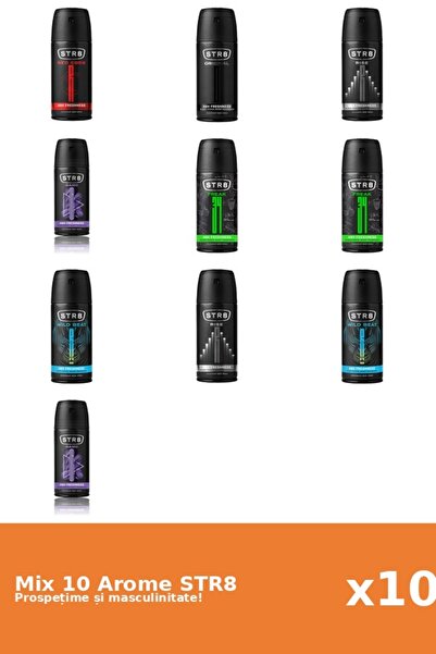 str8 Set 10 Mix STR8: 2x FR34K, 2x Joc, 1x Original, 1x Cod Roșu, 2x Rise, 2x...