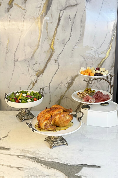 MAY HOME 3-Piece Porcelain Plate and Bowl Layered Serving Set & Antique Color...