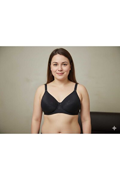 ECEM Kadın Siyah Geniş Askılı Minimizer Toparlayıcı Sütyen - Büyük Beden Uyumlu