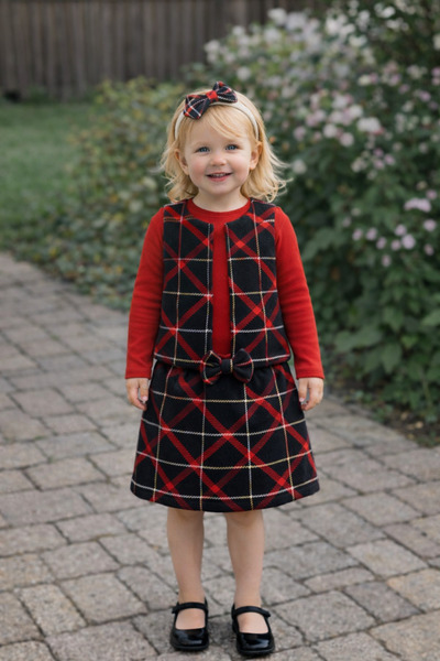 ygz junior طقم بناتي مكون من 4 قطع: تنورة، سترة، باندانا، وربطة رأس