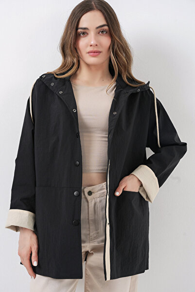 Bigdart Trenci din țesătură tehnică cu glugă pentru femei 5972 - Negru