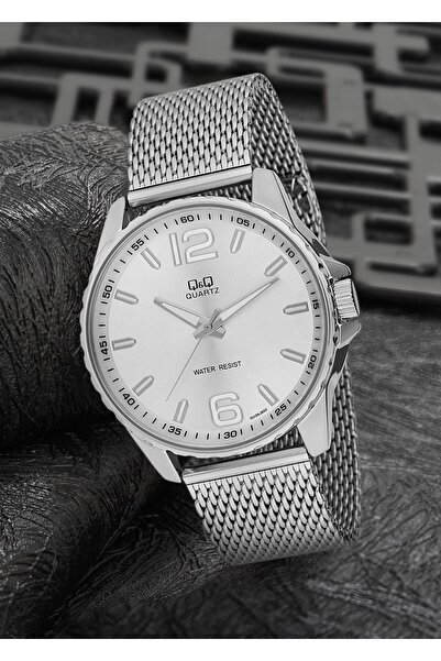 Q&Q Erkek Beyaz Kadran Gümüş Kasa Hasır Metal Kordon Kol Saati 2 Yıl Garantili