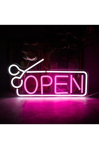 Slasa لافتة نيون مفتوحة، مصباح جداري LED وردي وأبيض للمتاجر والحانات، 21 × 42 سم