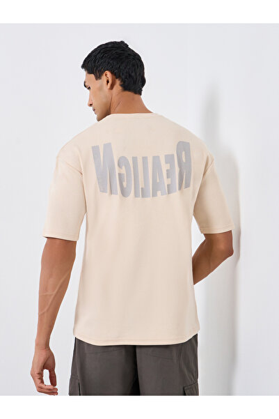 Styli Men Beige Graphic Print Oversized T-Shirt