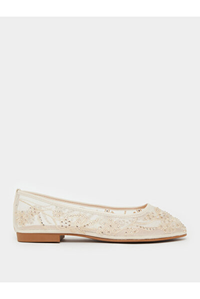 Styli Women Beige Embellished Mesh Ballerina