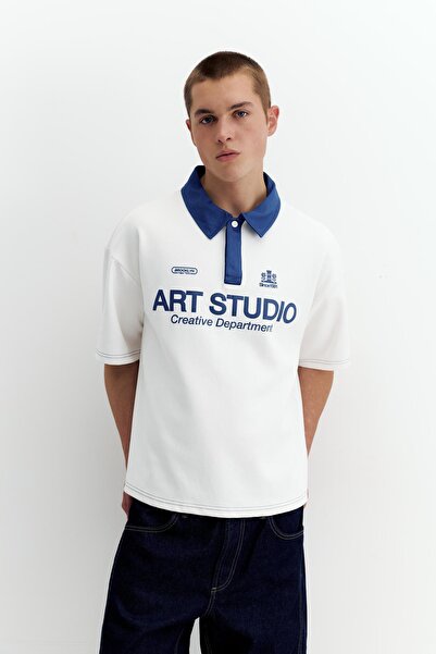 Pull & Bear Art Studio graphic polo shirt