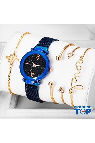 Produse.Top Set ceas de damă cu 4 brățări la modă și curea magnetică reglabil...