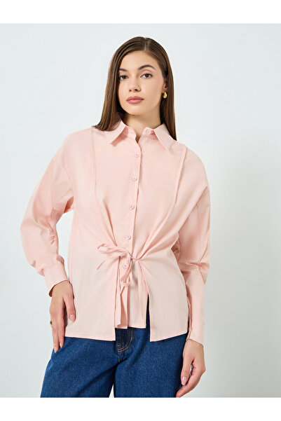 Styli Women Pink Tie-Front Oversized Shirt