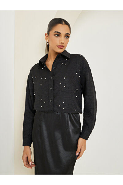 Styli Women Black Embellished Long Sleeve Shirt