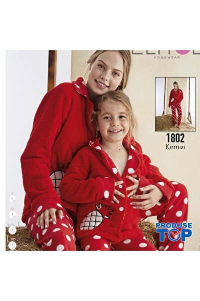 Produse.Top Red Cocolino Pajamas for Girls with Pineapple and White Dots