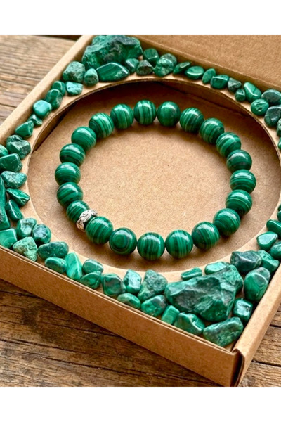 SUFİ TESBİH VE ESANS Malakit Taşı Doğal Taş Bileklik - Yeşil Damarlı Denge ve...
