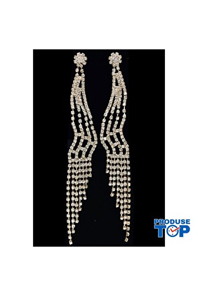 Produse.Top Elegant Long Golden Earrings with Rhinestones CW28