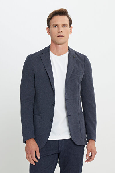 ALTINYILDIZ CLASSICS Men's Navy Blue Slim Fit Slim Fit Mono Collar Patterned ...