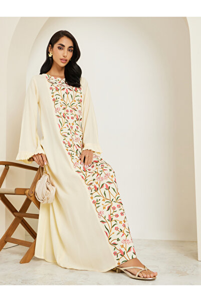 Styli Women Cream Floral Embroidered Jalabiya