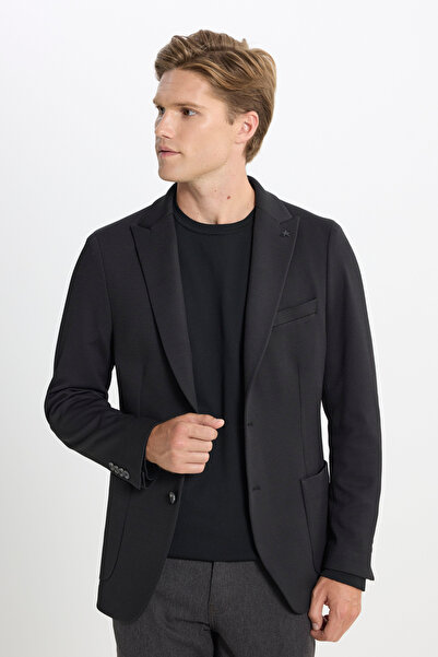 ALTINYILDIZ CLASSICS Men's Black Slim Fit Slim Fit Swallow Collar Patterned J...