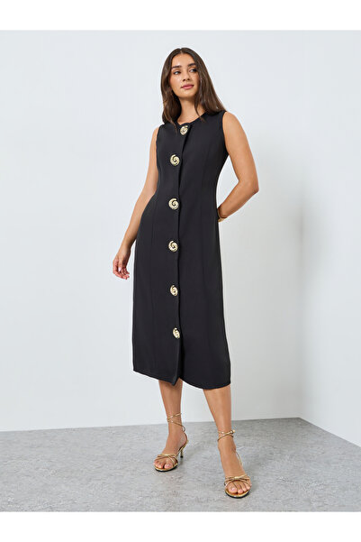 Styli Women Black Sleeveless Shift Midi Dress