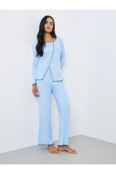 Styli Rib Overlock Seam Top and Pyjama Set