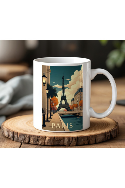 BB TRADE كوب سيراميك أبيض بتصميم باريس مطبوع سعة 330مل