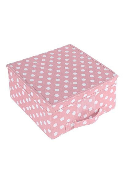 OEM Textile Storage Box with Lid Pink with White Polka Dots 30x30x16cm