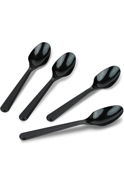 Arabest 100Pcs Heavy Duty Plastic Spoon Black Disposable Spoon Plastic Cutler...