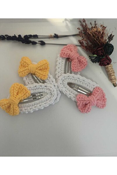 elaa aksesuar 2-Piece Handmade Classic Bowknot Snap Knit Buckle