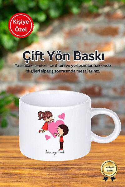 Kişiye Özel Aşık Çiftler Kalbe Sarılan Tasarımlı Motto Fincan