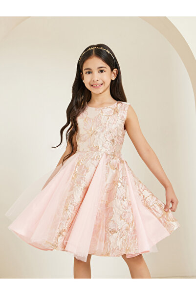 Styli فستان بناتي بدون أكمام بنقشة زهور جاكار