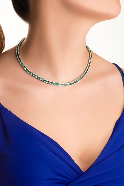 So CHIC... Zümrüt Yolu 18 Ayar Beyaz Altın Kaplama Gümüş Gerdanlık