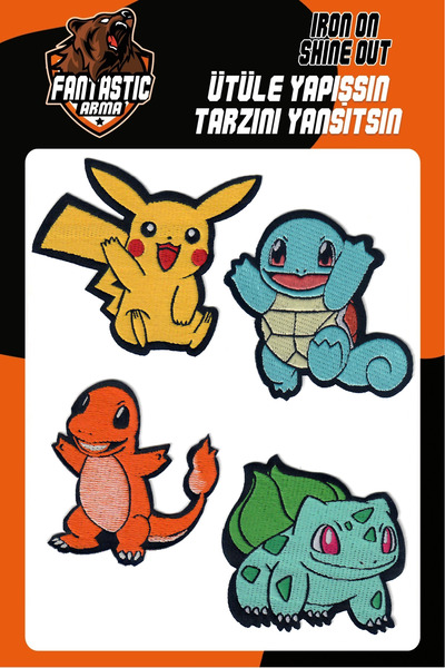 FANTASTIC ARMA 4'lü Pokemon Seti - Pikachu, Squirtle, Charmander, Bulbasaur Ü...
