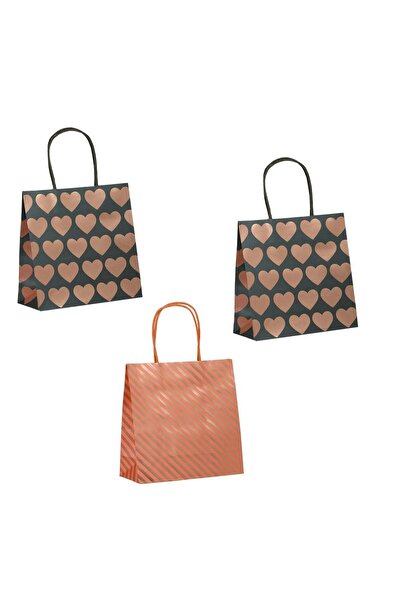 OEM Pink Gold Red Paper Bags with Striped Foil Hearts "Love!" for Gift 20x8x2...