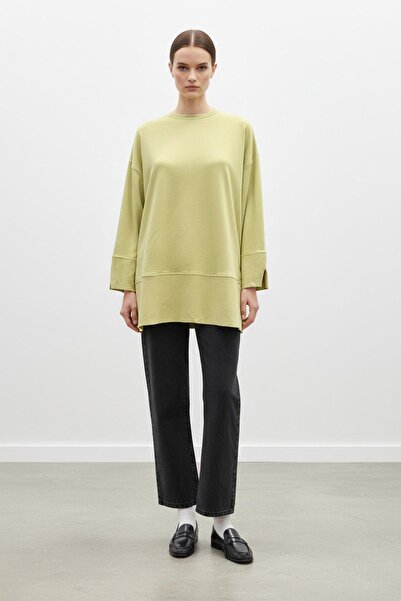 Loreen Women's Crew Neck Off-Shoulder Knitted Tunic -20735Tun - Light Olive