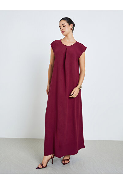 Styli Women Red Pleated Short Sleeve Jalabiya